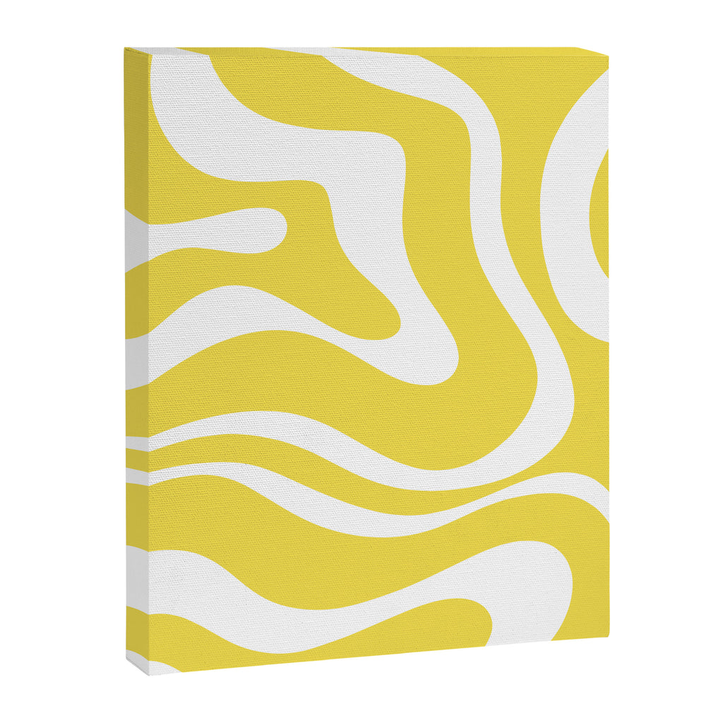 Retro Modern Liquid Swirl Abstract Pattern Square in Lemon Yellow and White Canvas Print Gallery Image 8
