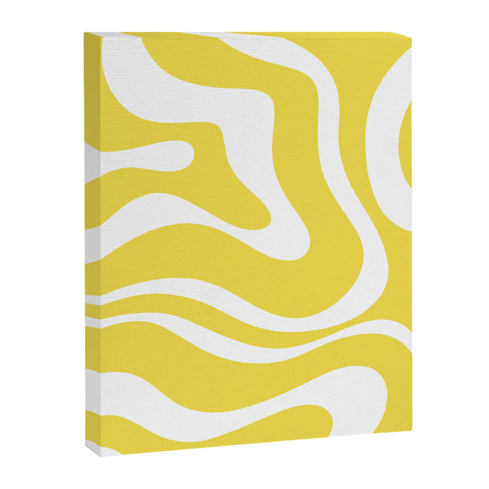 Retro Modern Liquid Swirl Abstract Pattern Square in Lemon Yellow and White Canvas Print Gallery Image 1