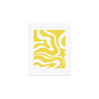 Retro Modern Liquid Swirl Abstract Pattern Square in Lemon Yellow and White Art Print Gallery Image 1