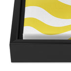 Retro Modern Liquid Swirl Abstract Pattern Square in Lemon Yellow and White Framed Canvas Print Gallery Image 3