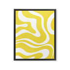 Retro Modern Liquid Swirl Abstract Pattern Square in Lemon Yellow and White Framed Canvas Print Gallery Image 8