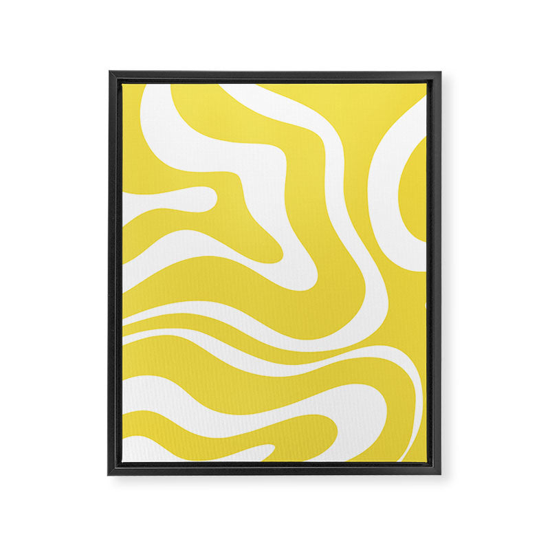 Retro Modern Liquid Swirl Abstract Pattern Square in Lemon Yellow and White Framed Canvas Print Gallery Image 8