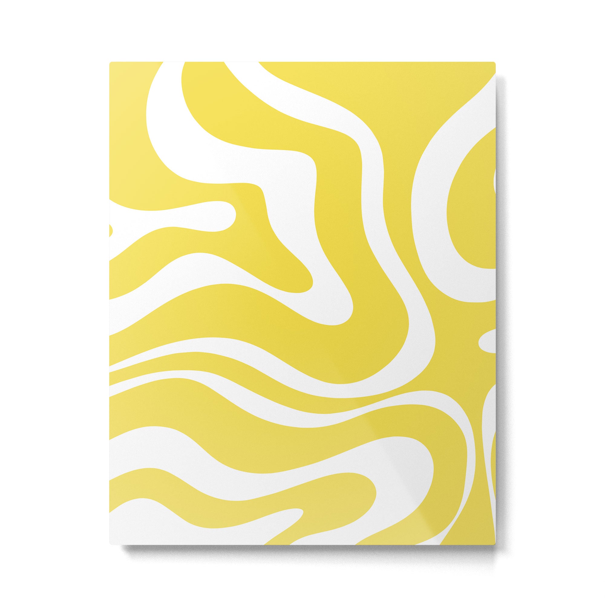 Retro Modern Liquid Swirl Abstract Pattern Square in Lemon Yellow and White Metal Print Gallery Image 6