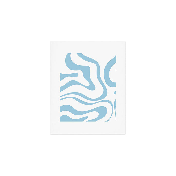 Retro Modern Liquid Swirl Abstract Pattern Square in Light Blue and White Art Print Gallery Image 1
