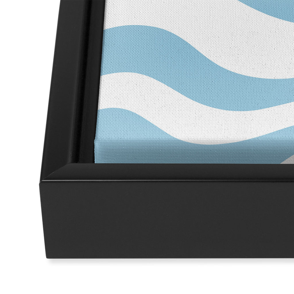 Retro Modern Liquid Swirl Abstract Pattern Square in Light Blue and White Framed Canvas Print Gallery Image 3
