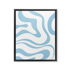 Retro Modern Liquid Swirl Abstract Pattern Square in Light Blue and White Framed Canvas Print Gallery Image 8