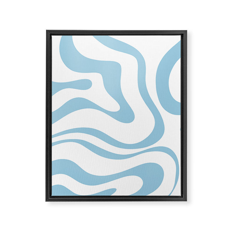 Retro Modern Liquid Swirl Abstract Pattern Square in Light Blue and White Framed Canvas Print Gallery Image 8