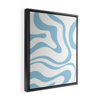 Retro Modern Liquid Swirl Abstract Pattern Square in Light Blue and White Framed Canvas Print Gallery Image 2