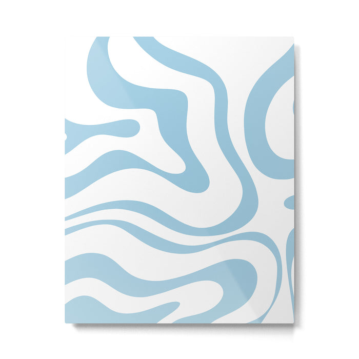 Retro Modern Liquid Swirl Abstract Pattern Square in Light Blue and White Metal Print Gallery Image 1