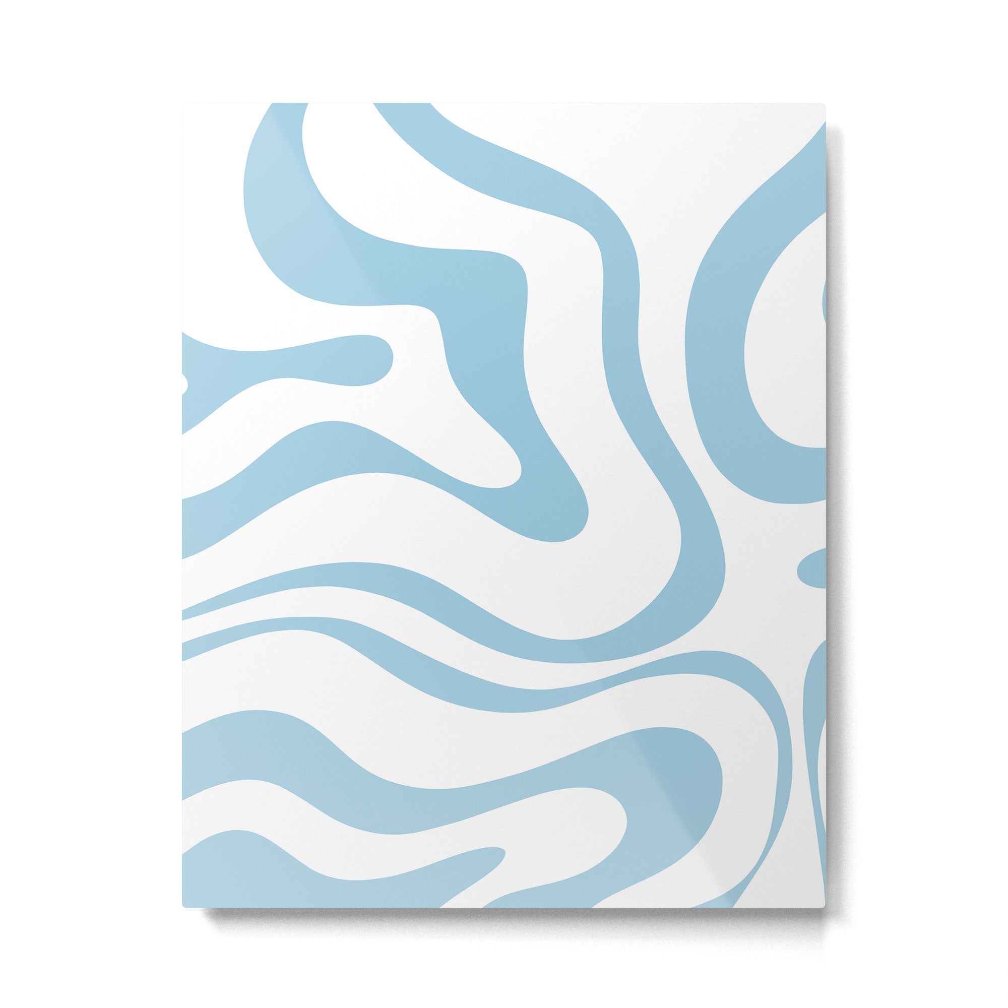 Retro Modern Liquid Swirl Abstract Pattern Square in Light Blue and White Metal Print Gallery Image 6