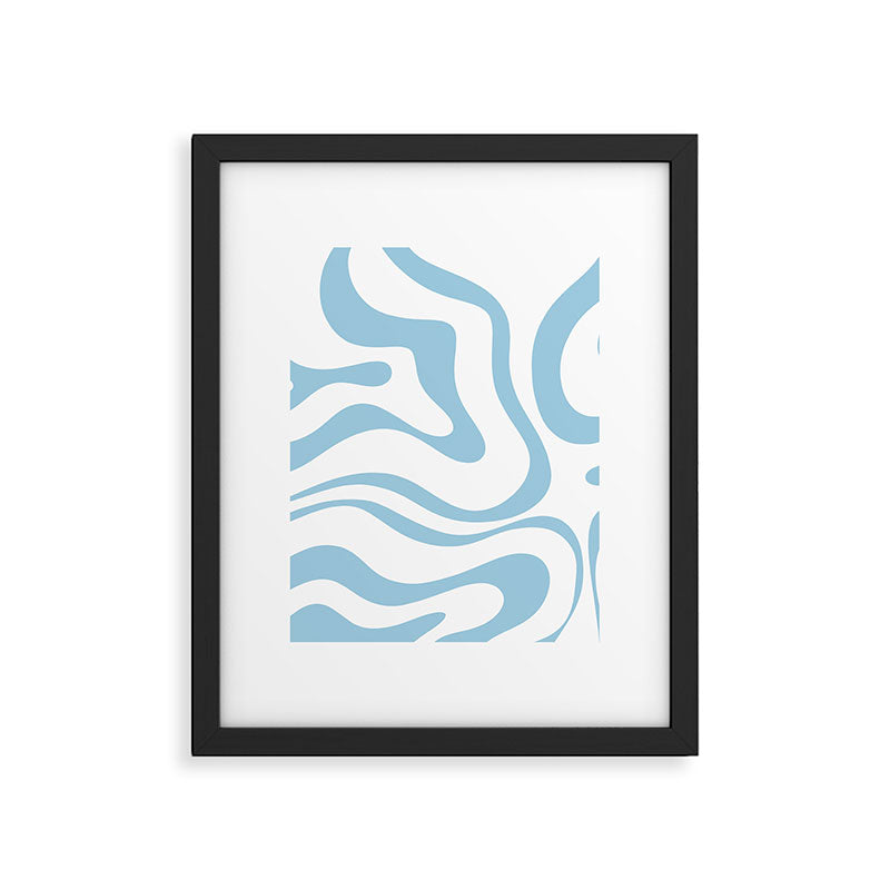 Retro Modern Liquid Swirl Abstract Pattern Square in Light Blue and White Framed Art Print Gallery Image 6