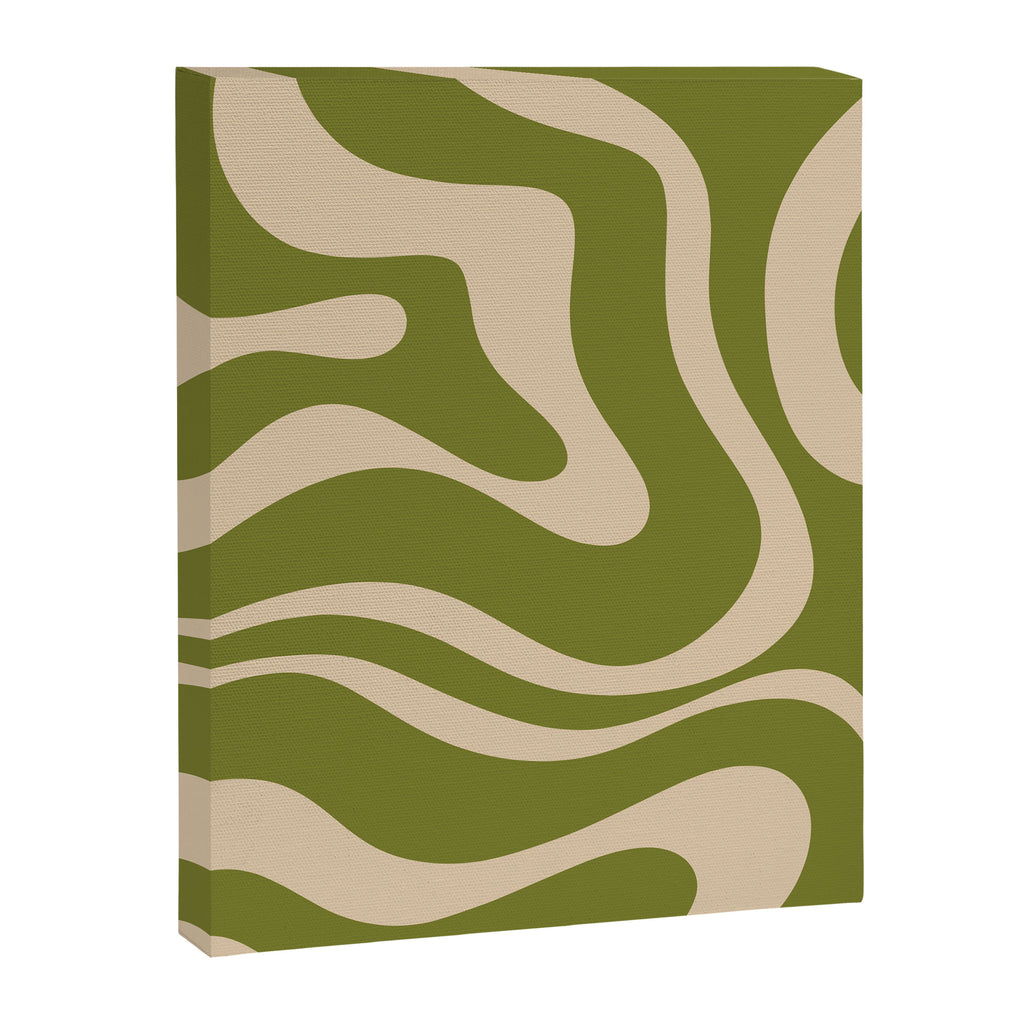 Retro Modern Liquid Swirl Abstract Pattern Square in Mid Mod Olive Green and Beige Canvas Print Gallery Image 8