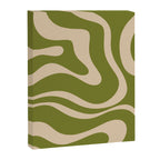 Retro Modern Liquid Swirl Abstract Pattern Square in Mid Mod Olive Green and Beige Canvas Print Gallery Image 8