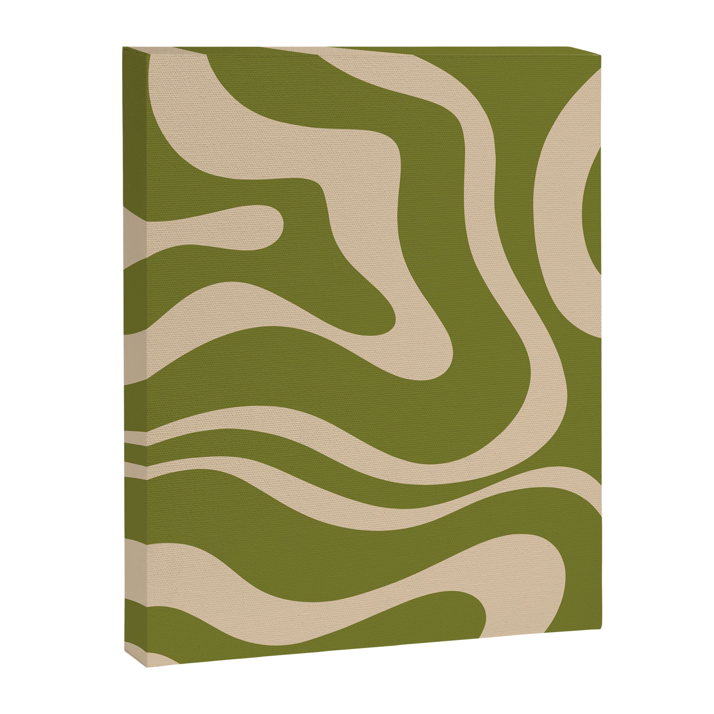 Retro Modern Liquid Swirl Abstract Pattern Square in Mid Mod Olive Green and Beige Canvas Print Gallery Image 8