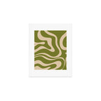 Retro Modern Liquid Swirl Abstract Pattern Square in Mid Mod Olive Green and Beige Art Print Gallery Image 1