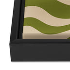 Retro Modern Liquid Swirl Abstract Pattern Square in Mid Mod Olive Green and Beige Framed Canvas Print Gallery Image 3