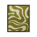 Retro Modern Liquid Swirl Abstract Pattern Square in Mid Mod Olive Green and Beige Framed Canvas Print Gallery Image 8