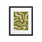 Retro Modern Liquid Swirl Abstract Pattern Square in Mid Mod Olive Green and Beige Framed Art Print Gallery Image 6