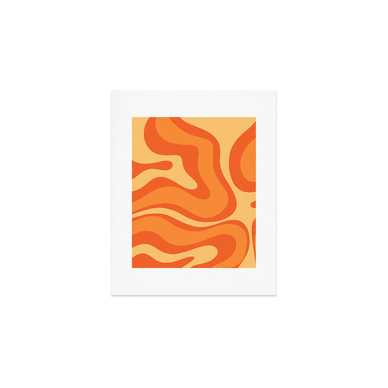 Retro Modern Liquid Swirl Abstract Pattern Square in Orange Tangerine and Yellow Tones Art Print Gallery Image 1