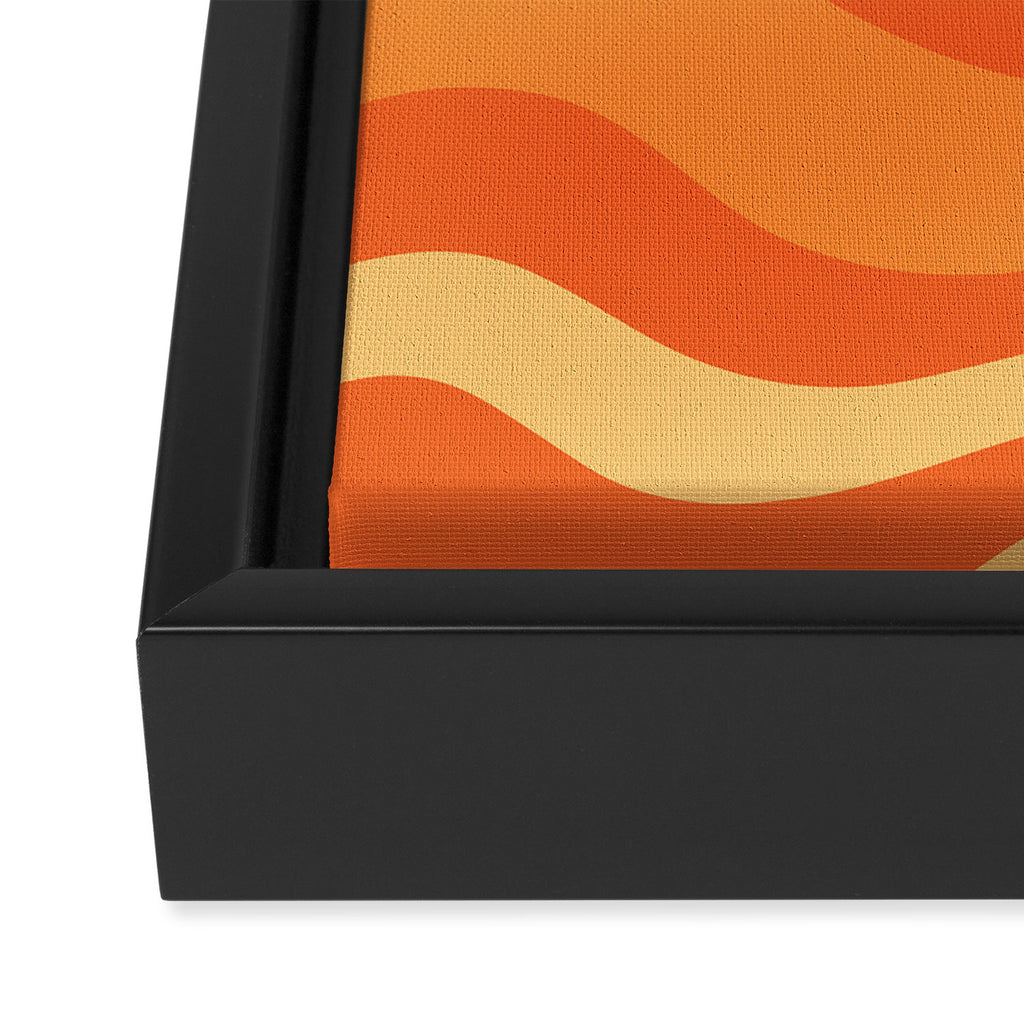 Retro Modern Liquid Swirl Abstract Pattern Square in Orange Tangerine and Yellow Tones Framed Canvas Print Gallery Image 3