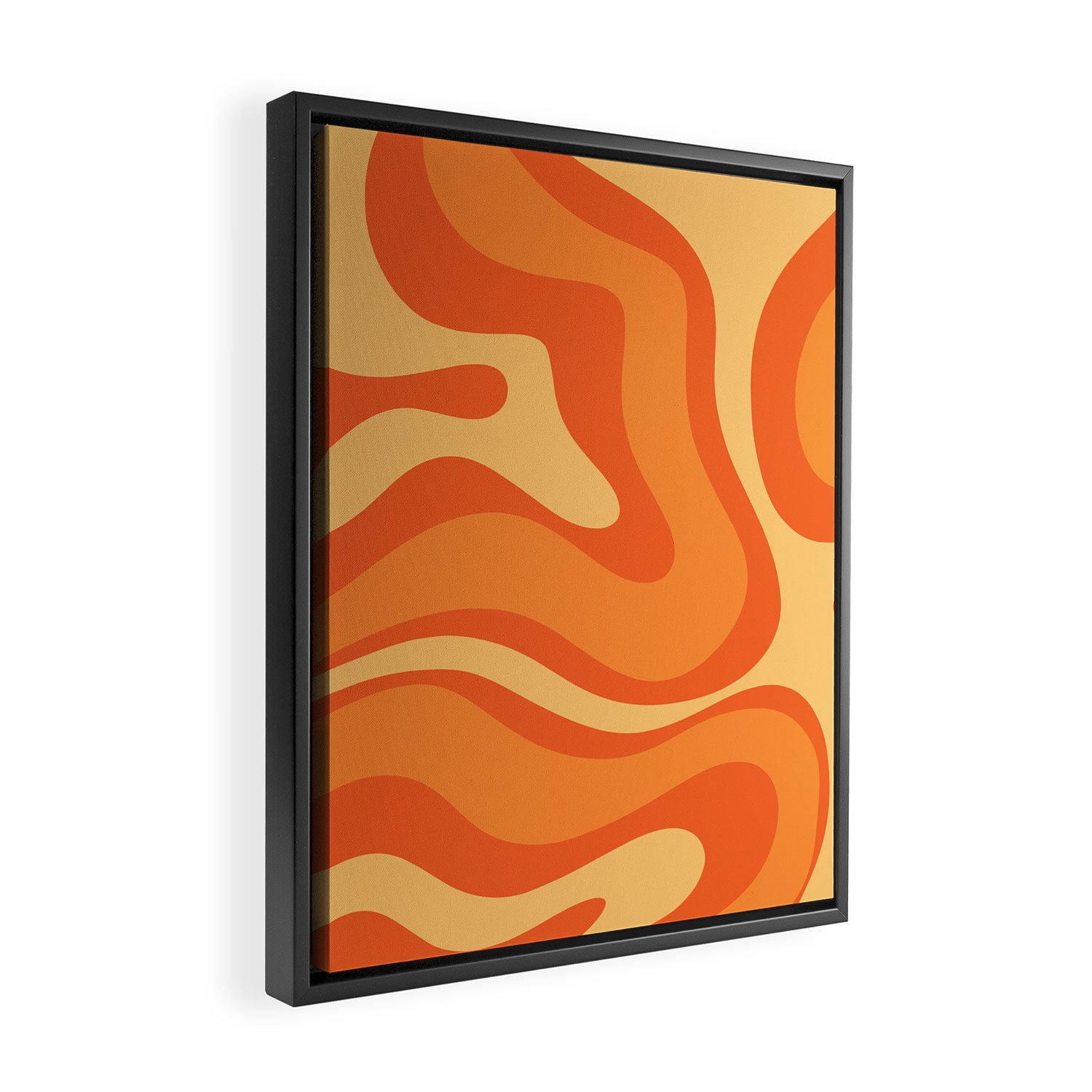 Retro Modern Liquid Swirl Abstract Pattern Square in Orange Tangerine and Yellow Tones Framed Canvas Print Gallery Image 2
