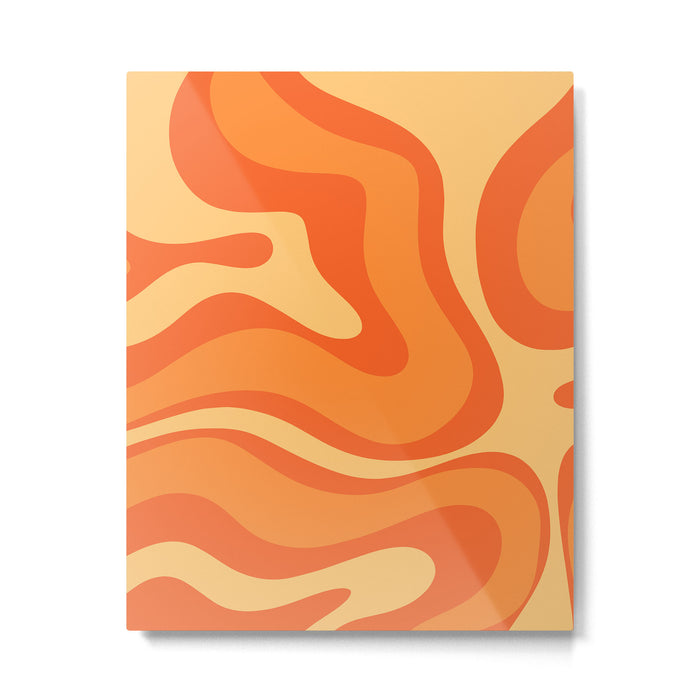 Retro Modern Liquid Swirl Abstract Pattern Square in Orange Tangerine and Yellow Tones Metal Print Gallery Image 1