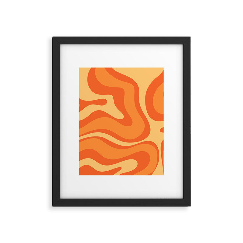 Retro Modern Liquid Swirl Abstract Pattern Square in Orange Tangerine and Yellow Tones Framed Art Print Gallery Image 6