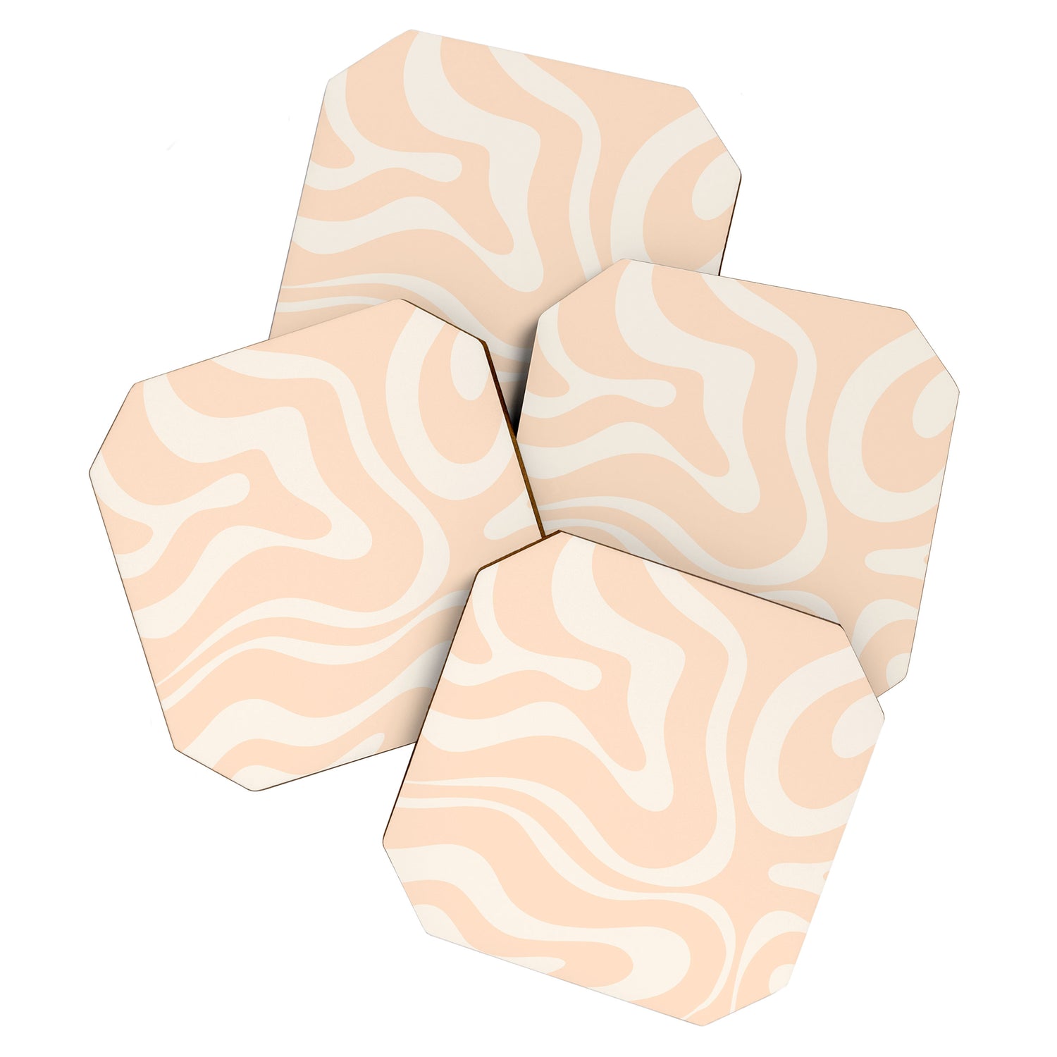 Retro Modern Liquid Swirl Abstract Pattern Square in Soft Pale Peach  Coaster Gallery Image 1