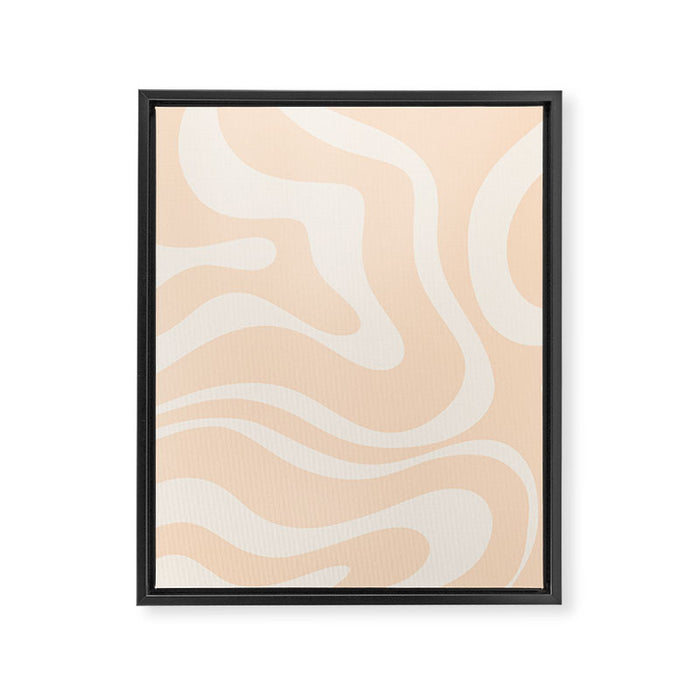 Retro Modern Liquid Swirl Abstract Pattern Square in Soft Pale Peach  Framed Canvas Print Gallery Image 1