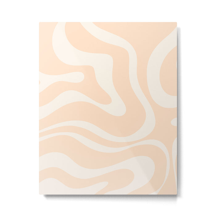 Retro Modern Liquid Swirl Abstract Pattern Square in Soft Pale Peach  Metal Print Gallery Image 1