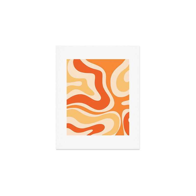 Retro Modern Liquid Swirl Abstract Pattern Square in Tangerine Orange Tones Art Print Gallery Image 1