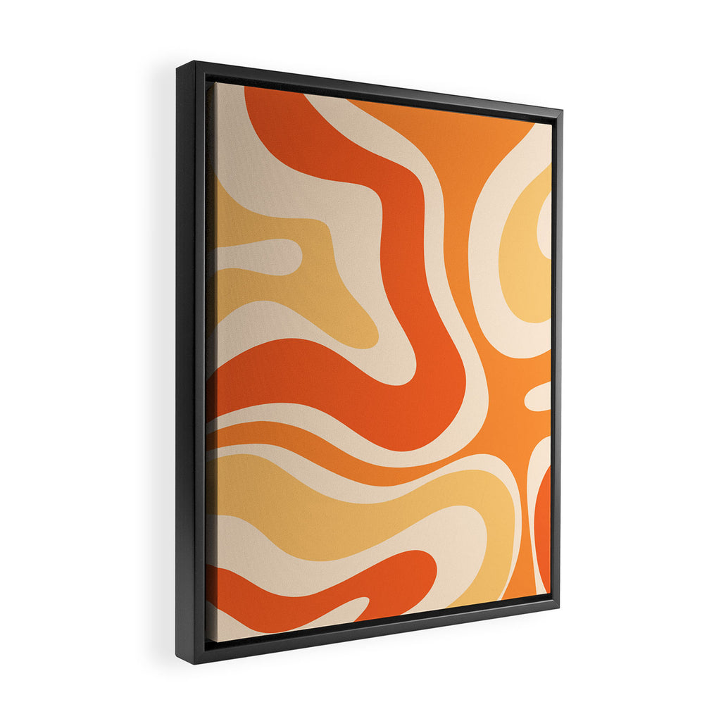 Retro Modern Liquid Swirl Abstract Pattern Square in Tangerine Orange Tones Framed Canvas Print Gallery Image 2