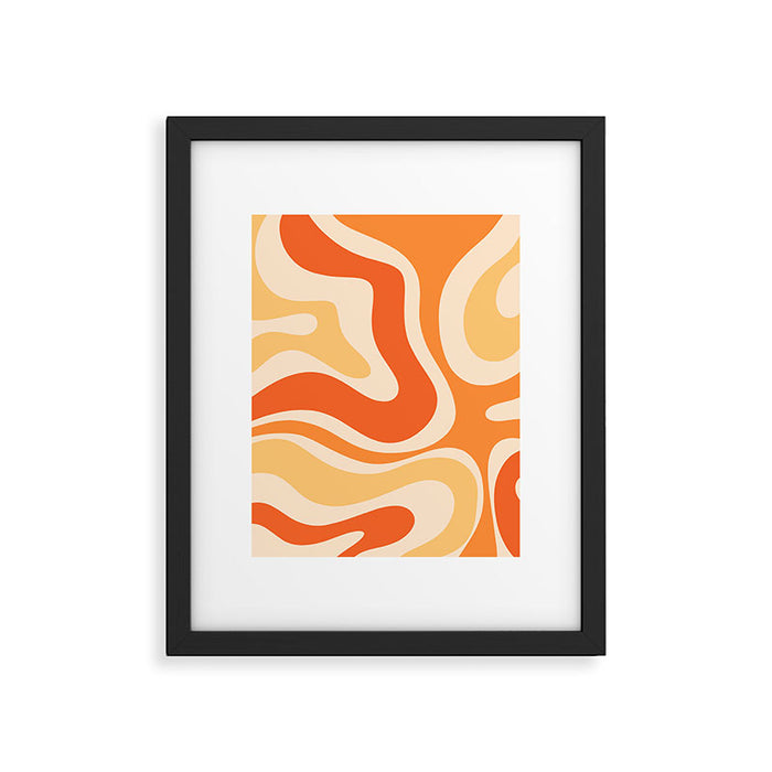 Retro Modern Liquid Swirl Abstract Pattern Square in Tangerine Orange Tones Framed Art Print Gallery Image 1