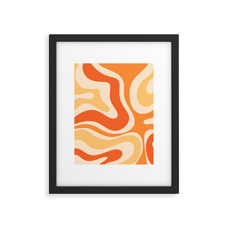 Retro Modern Liquid Swirl Abstract Pattern Square in Tangerine Orange Tones Framed Art Print Gallery Image 6
