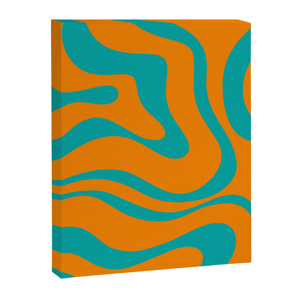 Retro Modern Liquid Swirl Abstract Pattern Square in Turquoise and Orange Canvas Print Gallery Image 8