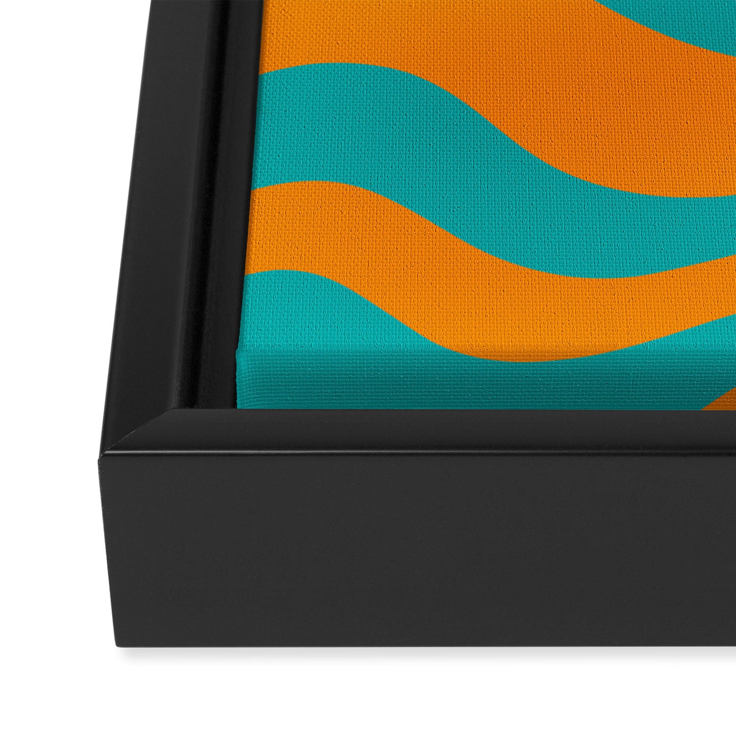 Retro Modern Liquid Swirl Abstract Pattern Square in Turquoise and Orange Framed Canvas Print Gallery Image 3