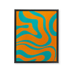 Retro Modern Liquid Swirl Abstract Pattern Square in Turquoise and Orange Framed Canvas Print Gallery Image 8