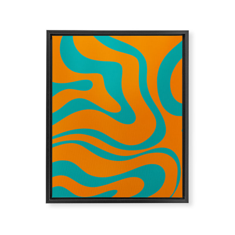 Retro Modern Liquid Swirl Abstract Pattern Square in Turquoise and Orange Framed Canvas Print Gallery Image 8