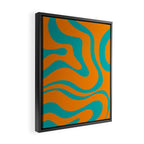 Retro Modern Liquid Swirl Abstract Pattern Square in Turquoise and Orange Framed Canvas Print Gallery Image 2