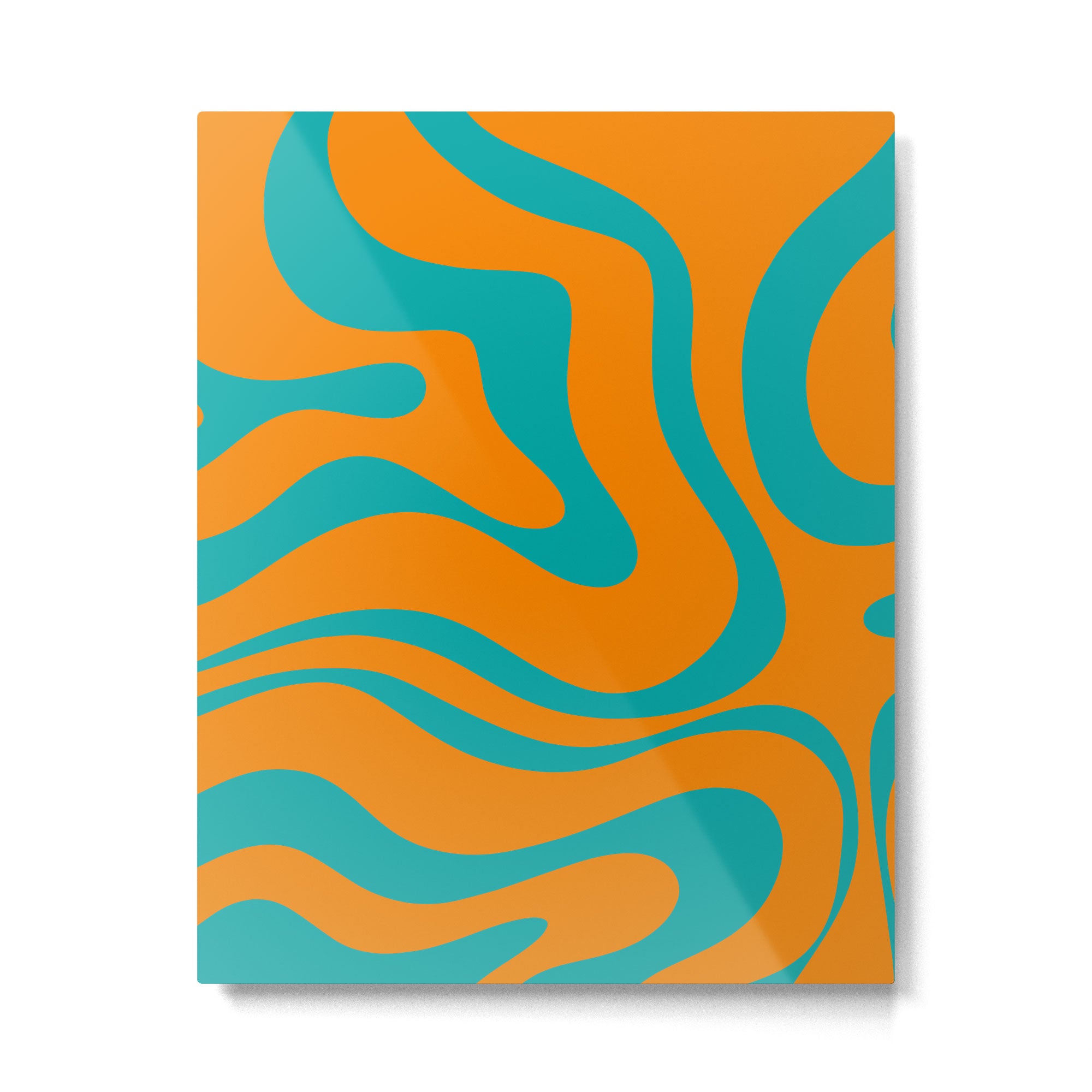 Retro Modern Liquid Swirl Abstract Pattern Square in Turquoise and Orange Metal Print Gallery Image 6