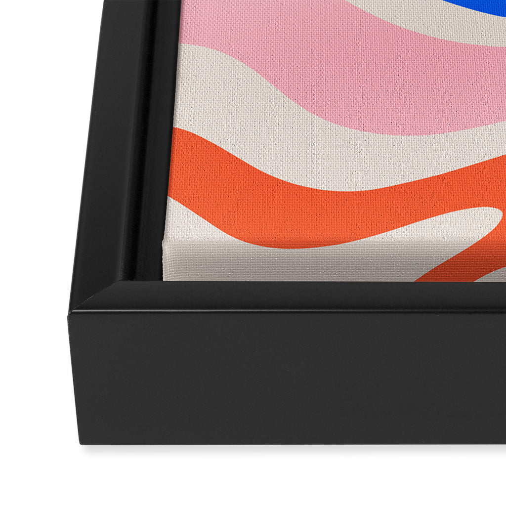 Retro Modern Liquid Swirl Abstract Pattern Square Pink, Orange, and Royal Blue Framed Canvas Print Gallery Image 3