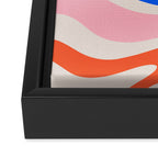 Retro Modern Liquid Swirl Abstract Pattern Square Pink, Orange, and Royal Blue Framed Canvas Print Gallery Image 3