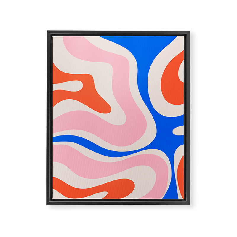 Retro Modern Liquid Swirl Abstract Pattern Square Pink, Orange, and Royal Blue Framed Canvas Print Gallery Image 8