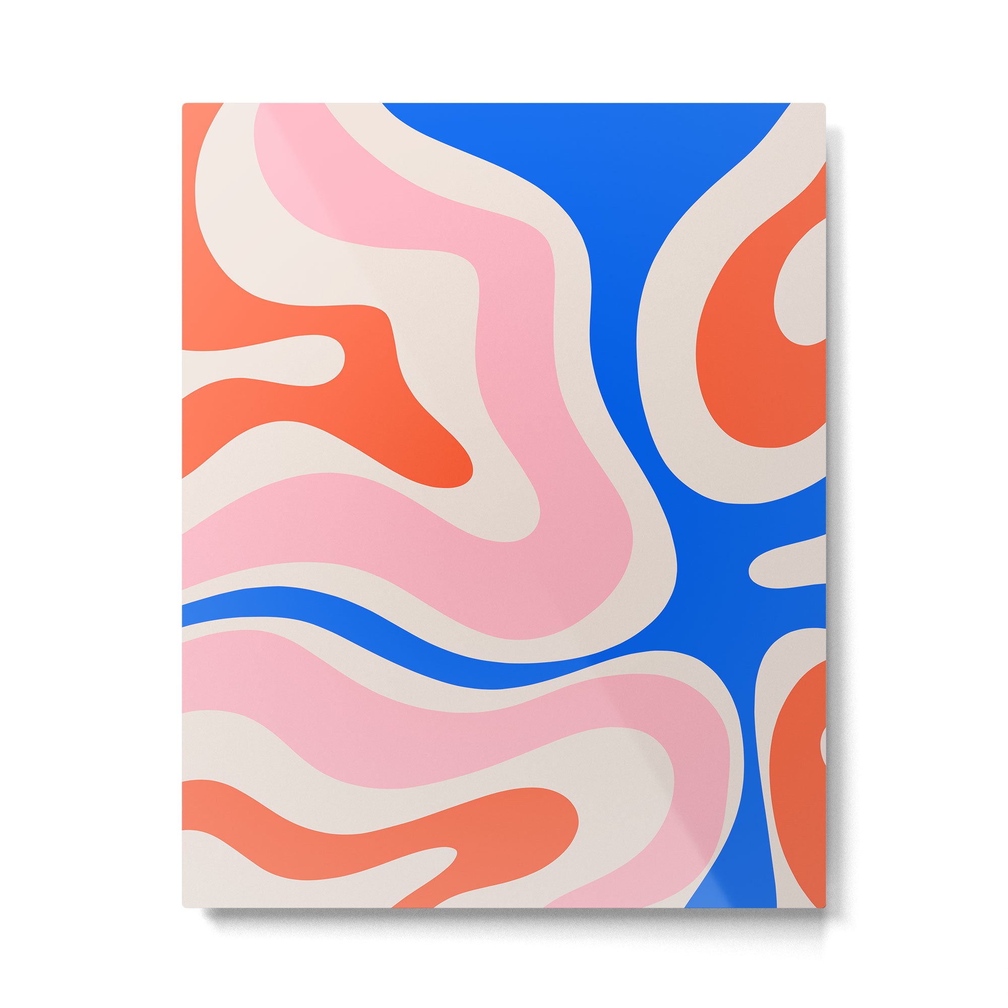 Retro Modern Liquid Swirl Abstract Pattern Square Pink, Orange, and Royal Blue Metal Print Gallery Image 6