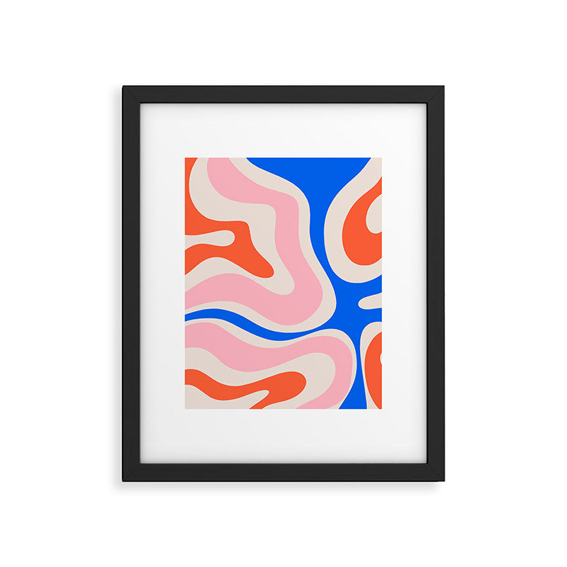 Retro Modern Liquid Swirl Abstract Pattern Square Pink, Orange, and Royal Blue Framed Art Print Gallery Image 6