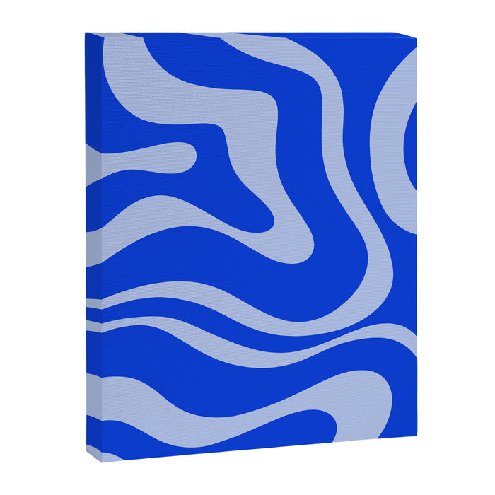 Retro Modern Liquid Swirl Abstract Pattern Square Royal Blue and Light Blue Canvas Print Gallery Image 1