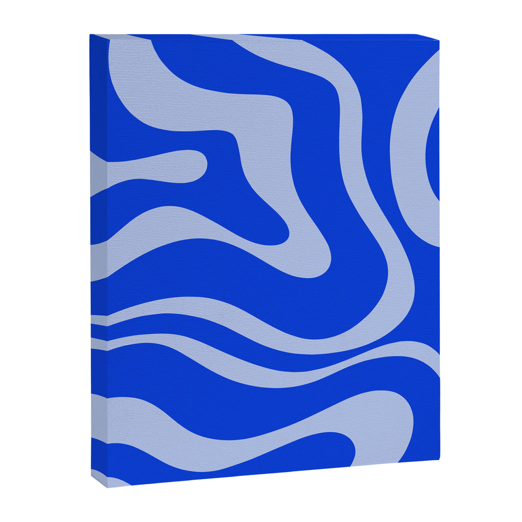 Retro Modern Liquid Swirl Abstract Pattern Square Royal Blue and Light Blue Canvas Print Gallery Image 8