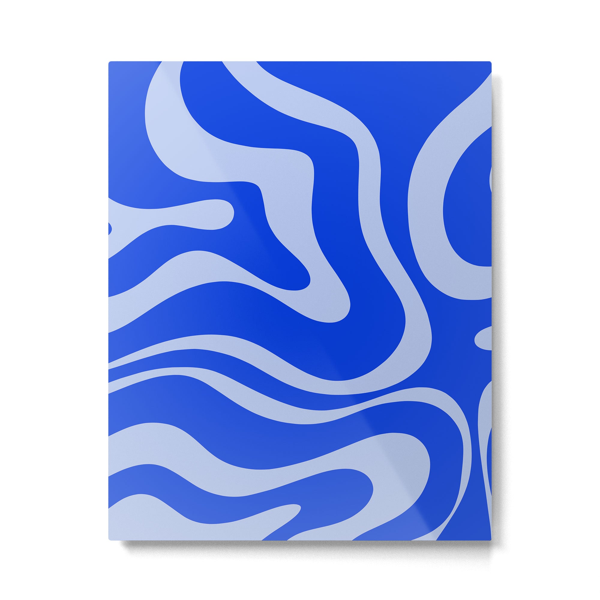 Retro Modern Liquid Swirl Abstract Pattern Square Royal Blue and Light Blue Metal Print Gallery Image 6