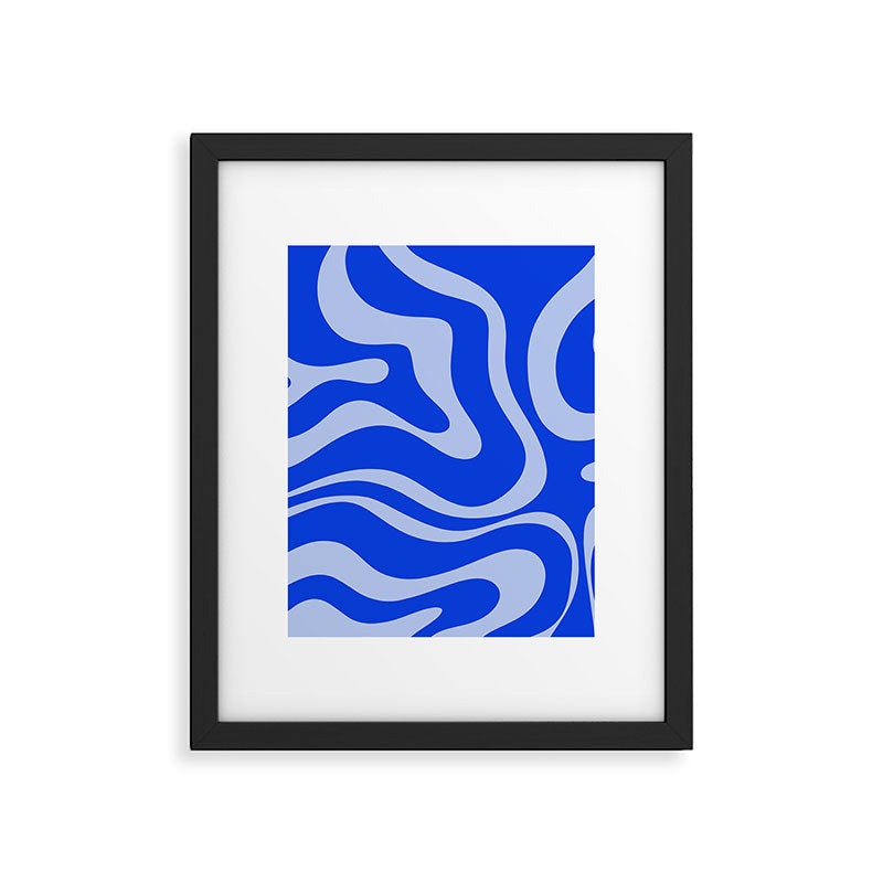 Retro Modern Liquid Swirl Abstract Pattern Square Royal Blue and Light Blue Framed Art Print Gallery Image 6