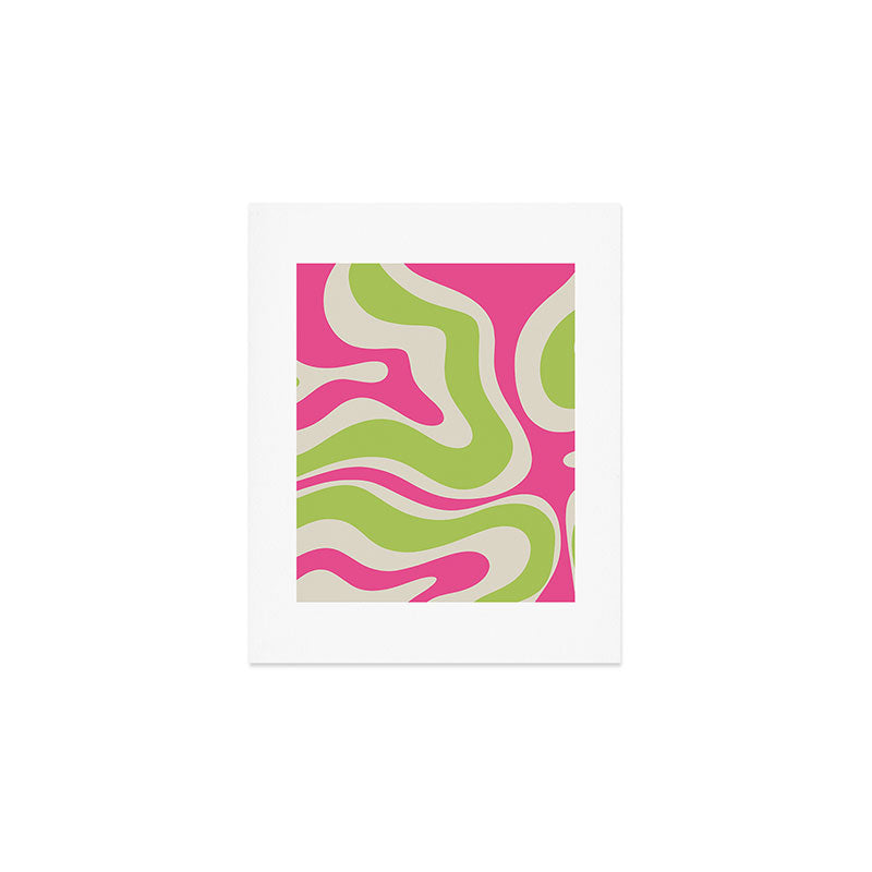 Retro Modern Liquid Swirl in Raspberry Pink and Lime Green Art Print Gallery Image 1